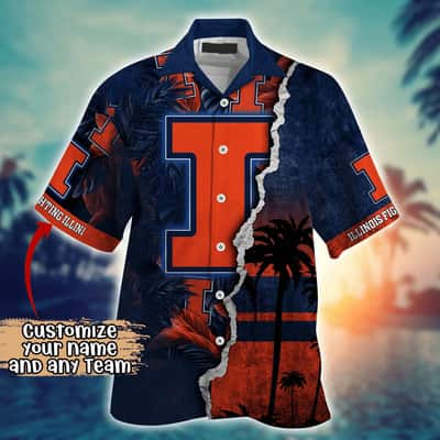 Vintage NCAA Illinois Fighting Illini Hawaiian Shirt Custom Sunset Scenery Gift For Dad
