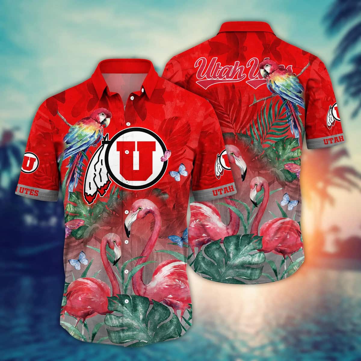 NCAA Utah Utes Hawaiian Shirt Pink Flamingo And Palm Leaves Gift For Dad