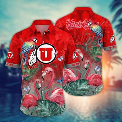NCAA Utah Utes Hawaiian Shirt Pink Flamingo And Palm Leaves Gift For Friend