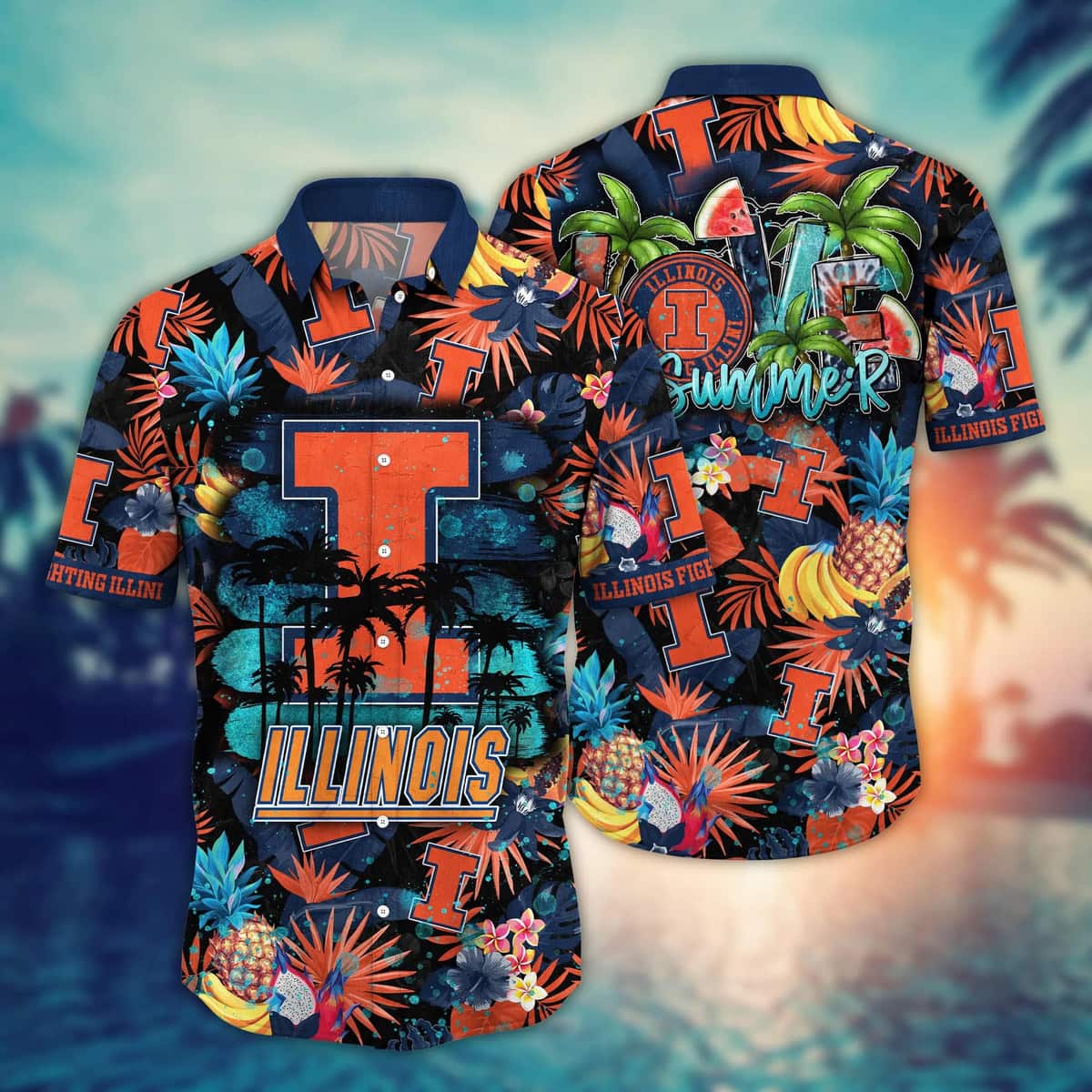 Summer Aloha NCAA Illinois Fighting Illini Hawaiian Shirt Beach Gift For Dad