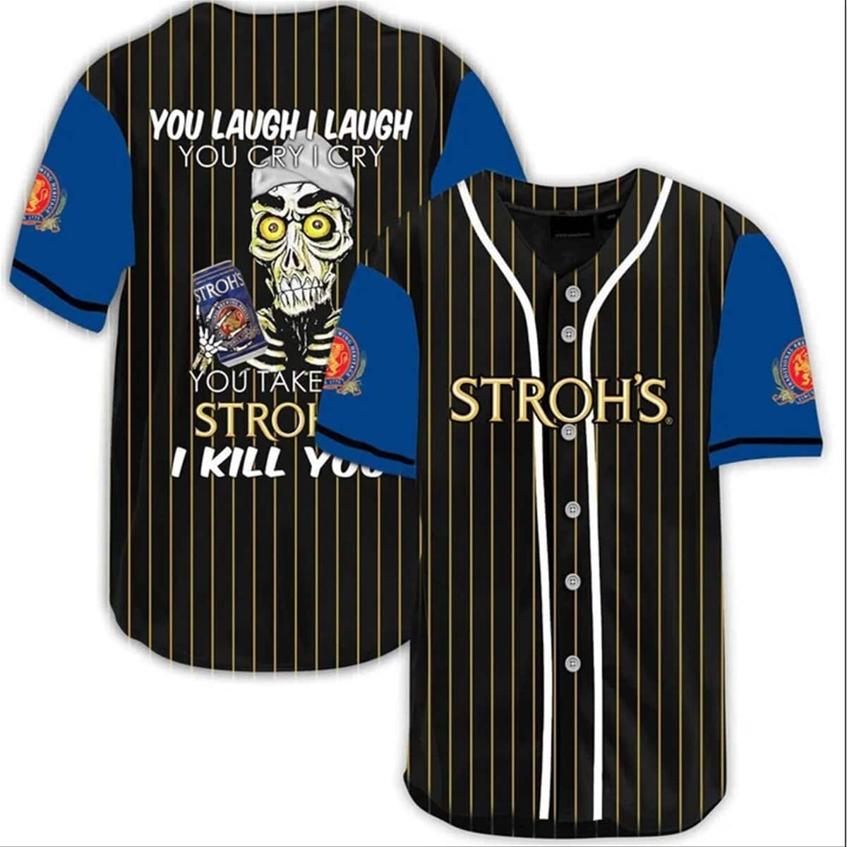 Personalized Scary Michael Myers Pumpkin Stroh's Beer Baseball Jersey Shirt