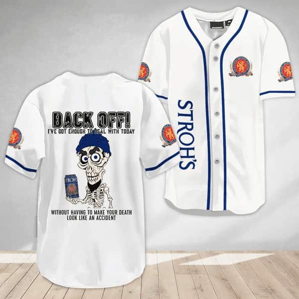White Stroh's Baseball Jersey Achmed Back Off Gift For Sport Dad