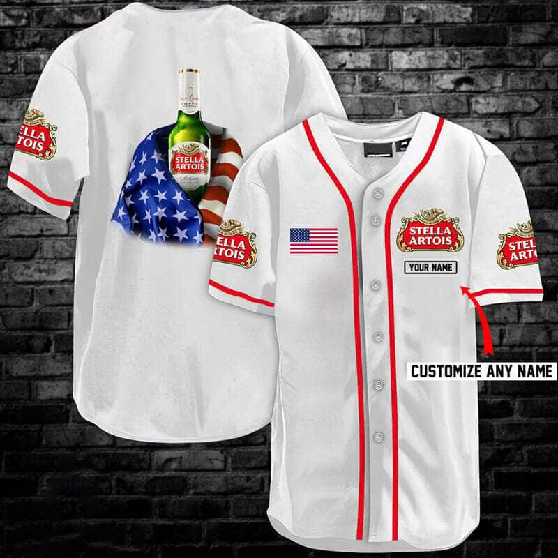 White Stella Artois Baseball Jersey Customize Name Gift For Boyfriend