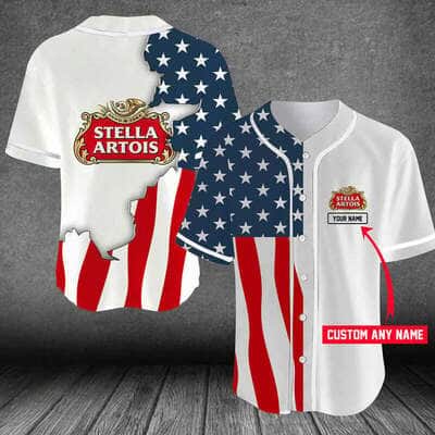 Stella Artois Baseball Jersey US Flag Custom Name Gift For Dad