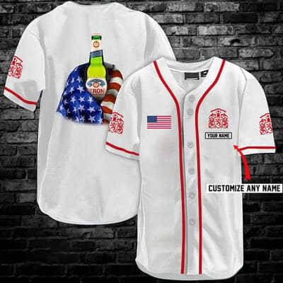 White Peroni Baseball Jersey USA Flag Custom Name Gift For Beer Lovers