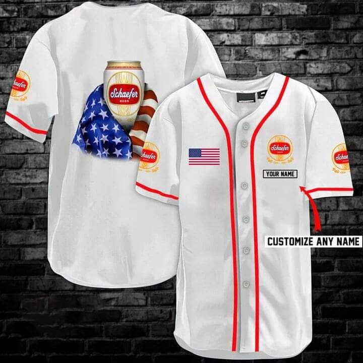 White Schaefer Baseball Jersey USA Flag Custom Name Gift For Friends