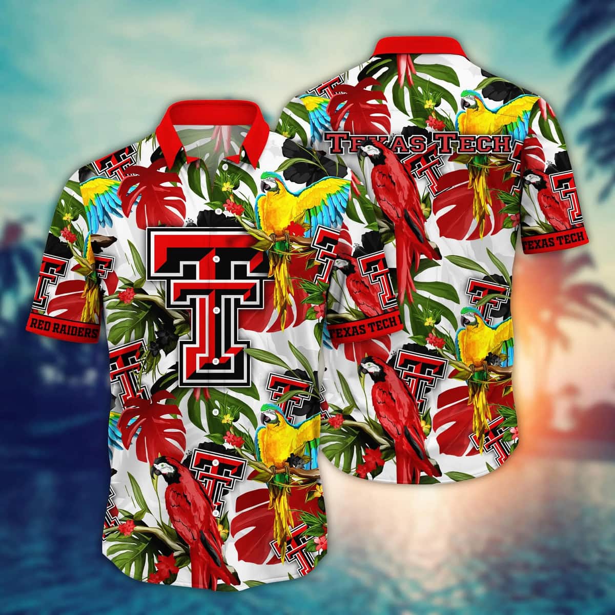 NCAA Texas Tech Red Raiders Hawaiian Shirt Birds And Palm Leaves Best Gift For Dad