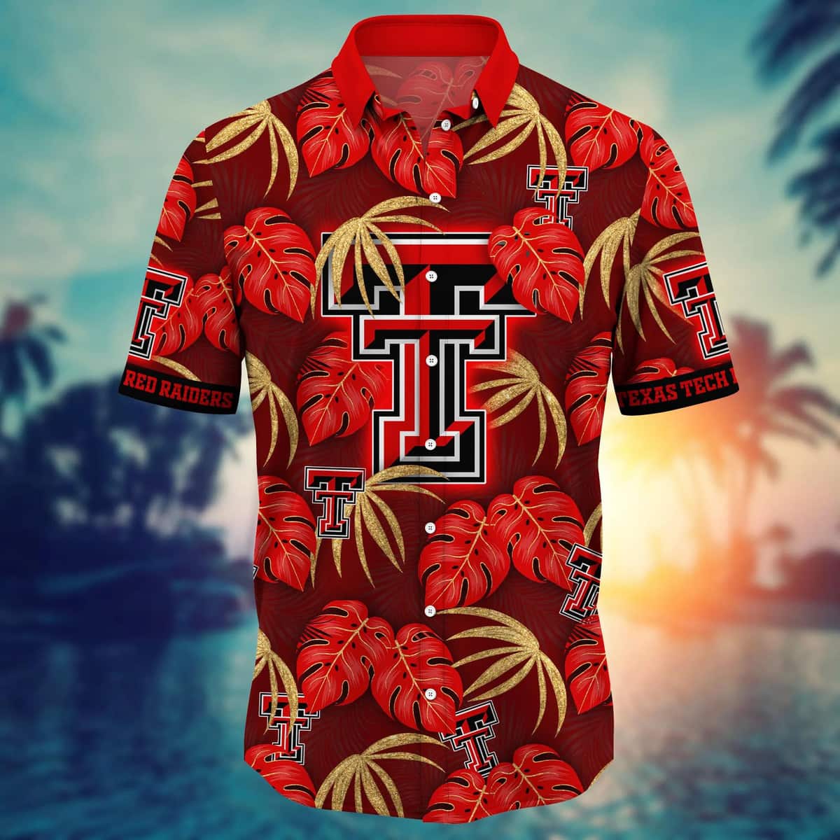 Red Aloha NCAA Texas Tech Red Raiders Hawaiian Shirt Palm Leaves Best Gift For Dad