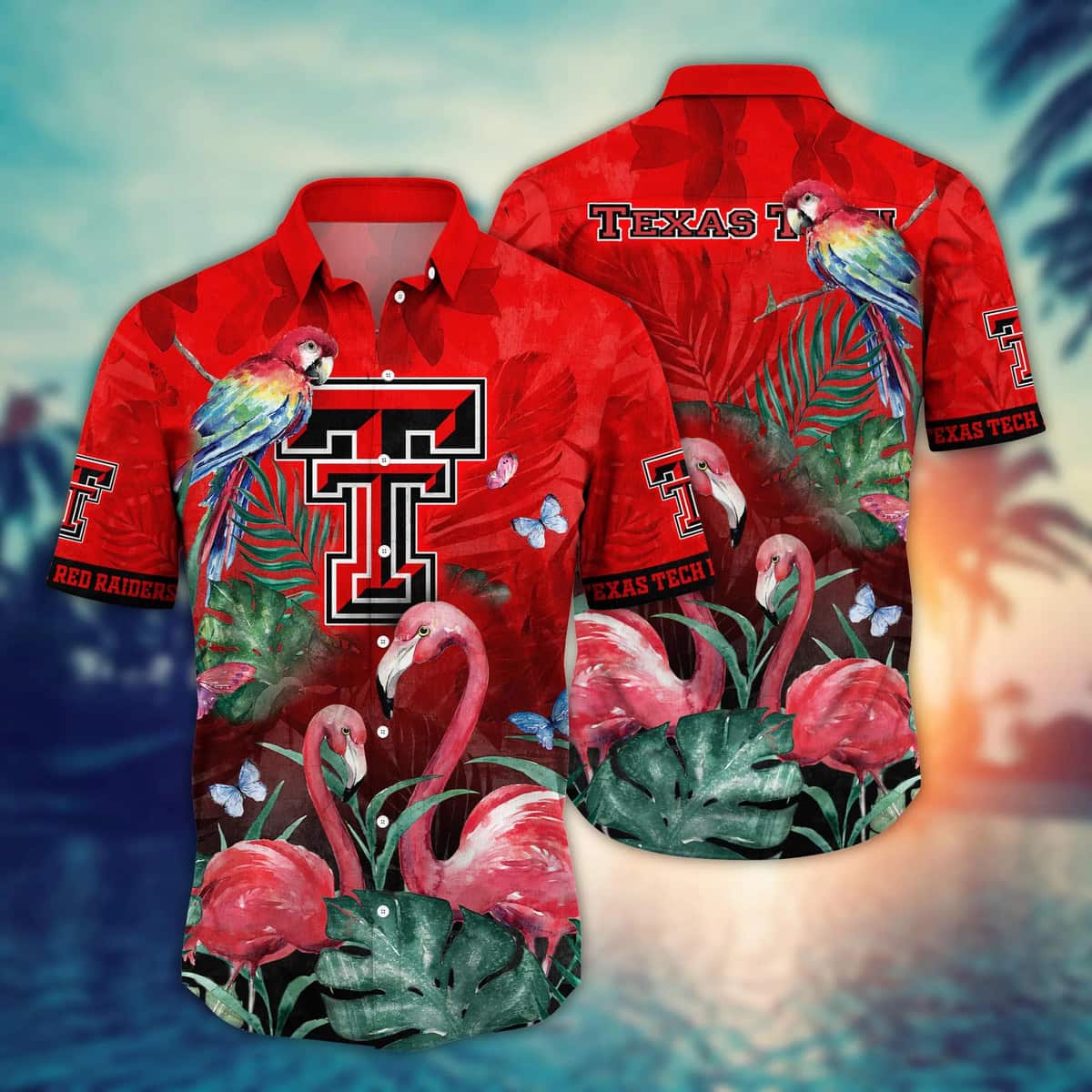 NCAA Texas Tech Red Raiders Hawaiian Shirt Pink Flamingo And Palm Leaves Gift For Friends