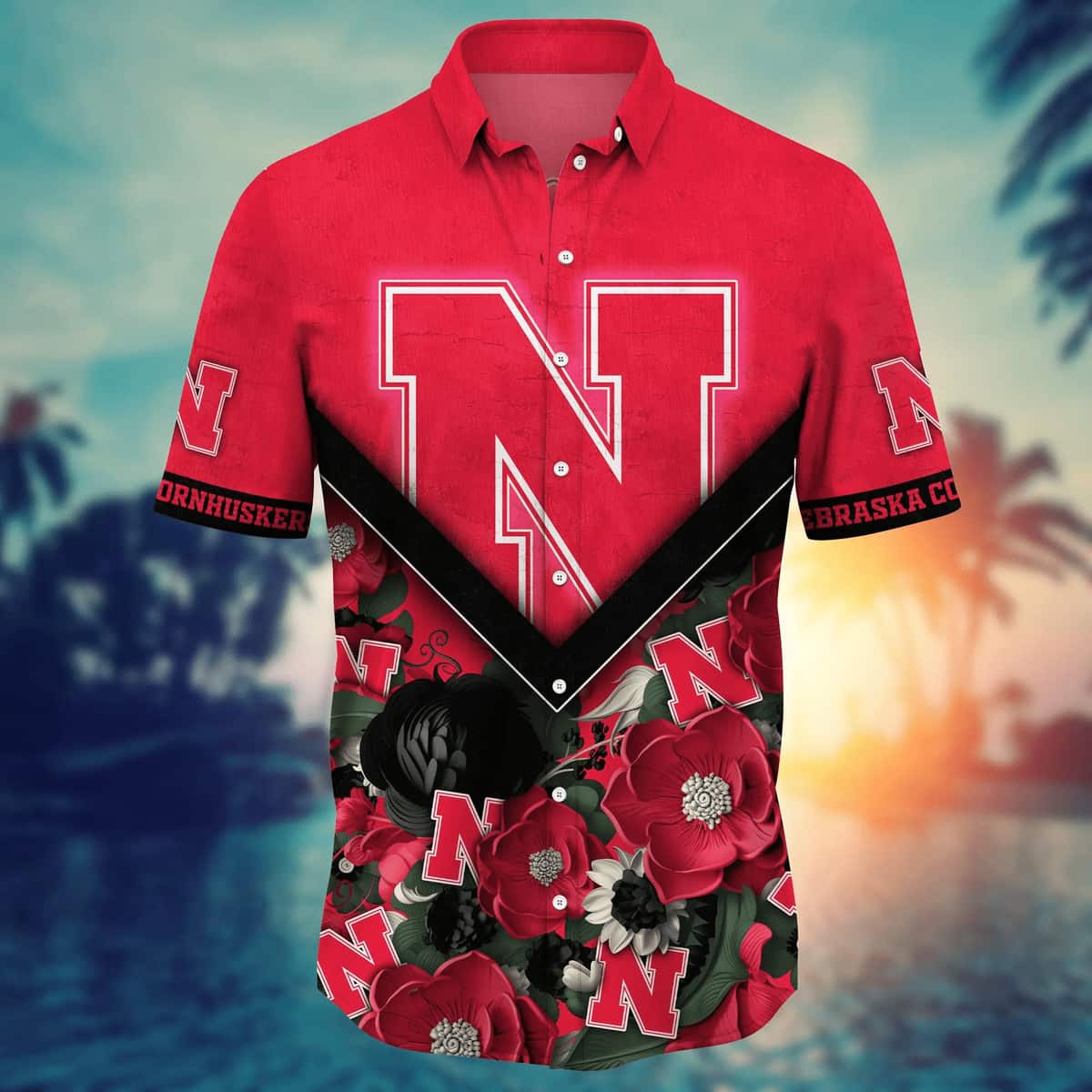 NCAA Nebraska Cornhuskers Hawaiian Shirt Tropical Flower Gift For Boyfriend