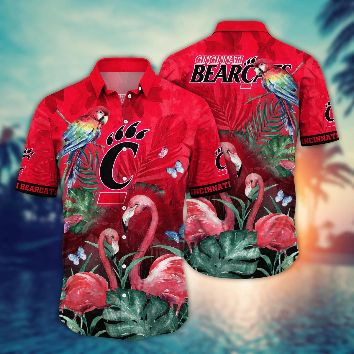 Cincinnati Bearcats NCAA Hawaiian Shirt Pink Flamingo And Palm Leaves Gift For Great Dad