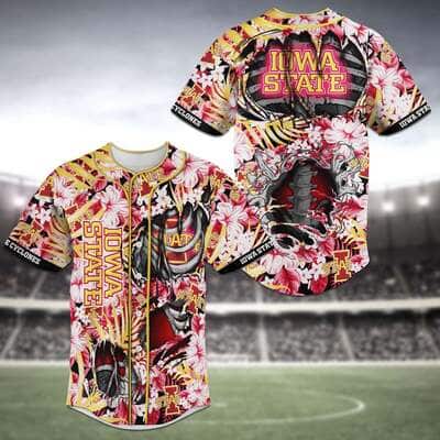 Cool MLB Iowa State Cyclones Baseball Jersey Skeleton And Flowers Gift For Dad