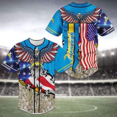 Awsome NFL Los Angeles Chargers Baseball Jersey Eagle And US Flag Gift For Dad