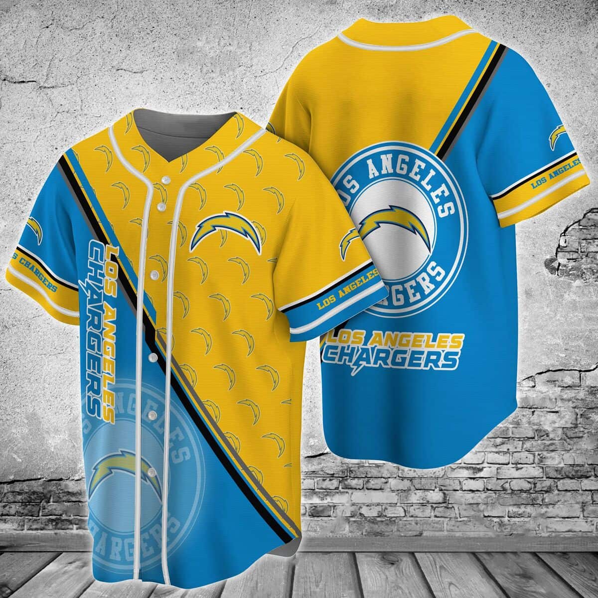 Yellow And Blue NFL Los Angeles Chargers Baseball Jersey Gift For Football Players