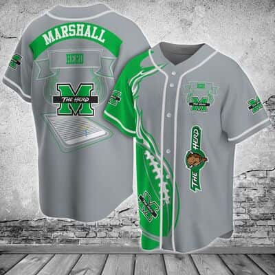 Grey NCAA Marshall Thundering Herd Baseball Jersey Green Fire Gift For New Dad