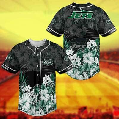 Stylish NFL New York Jets Baseball Jersey Tropical Flower Gift For Friends