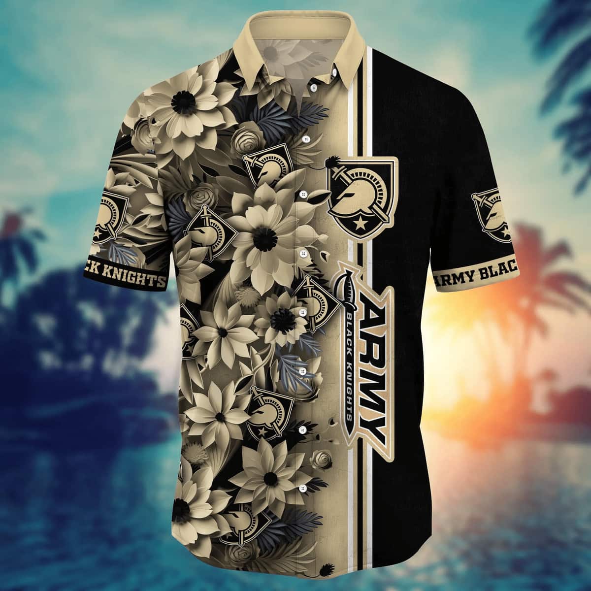 Floral Aloha NCAA Army Black Knights Hawaiian Shirt Beach Gift For New Dad