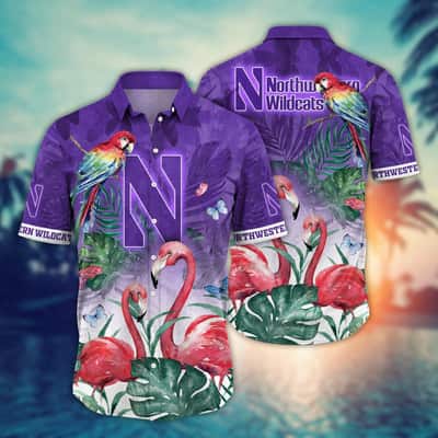 Stylish NCAA Northwestern Wildcats Hawaiian Shirt Pink Flamingo Gift For Boyfriend