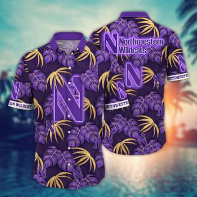 Classic NCAA Northwestern Wildcats Hawaiian Shirt Palm Leaves Gift For Boyfriend