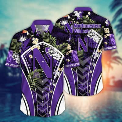 Awesome NCAA Northwestern Wildcats Hawaiian Shirt Tropical Flower Gift For Great Dad