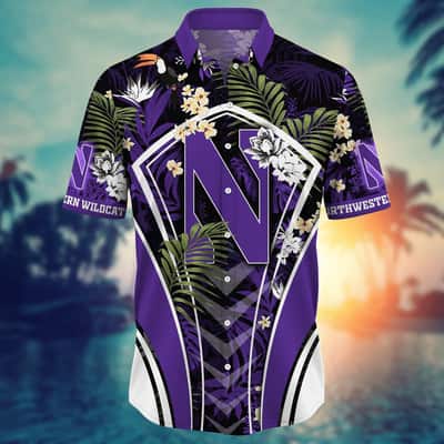 Awesome NCAA Northwestern Wildcats Hawaiian Shirt Tropical Flower Gift For Great Dad