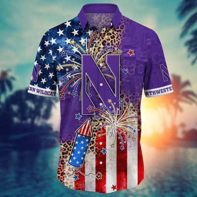 Stylish NCAA Northwestern Wildcats Hawaiian Shirt Fireworks Independence Day Gift For Family