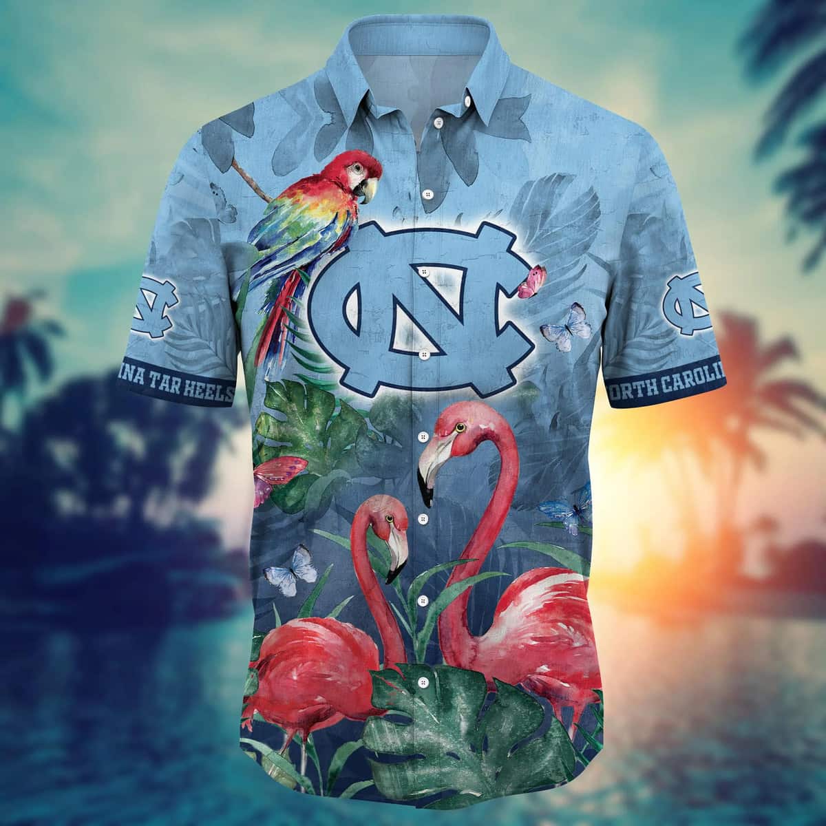 NCAA North Carolina Tar Heels Hawaiian Shirt Pink Flamingo Gift For New Grandpa