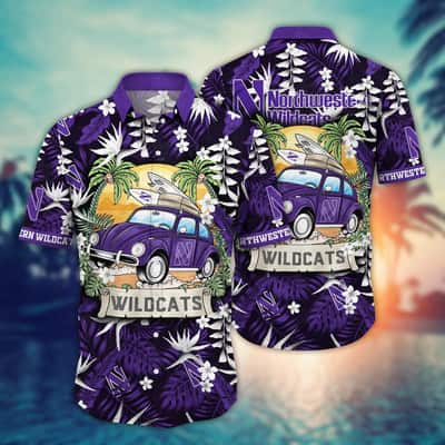 Trending NCAA Northwestern Wildcats Hawaiian Shirt Palm Leaves Gift For Family