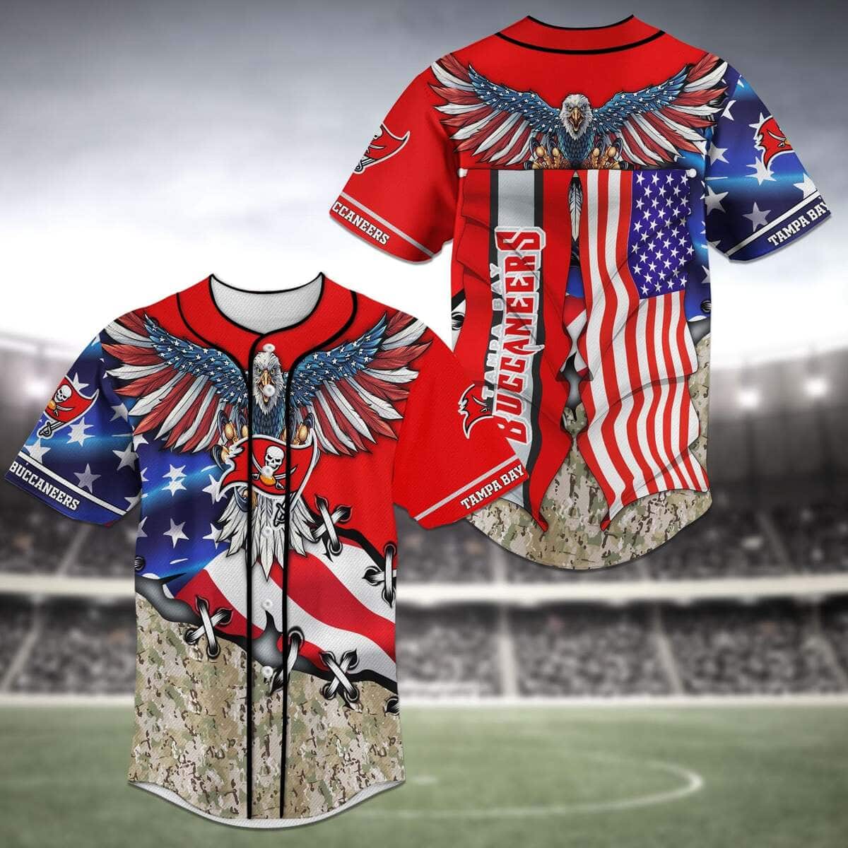 Stylish NFL Tampa Bay Buccaneers Baseball Jersey Eagles And US Flag Gift For Brother