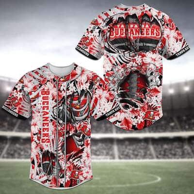 Cool NFL Tampa Bay Buccaneers Baseball Jersey Skeleton And Flowers Gift For Family