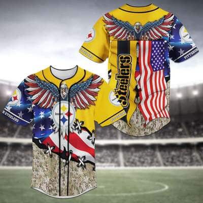 Special NFL Pittsburgh Steelers Baseball Jersey Eagles And US Flag Gift For Grandpa