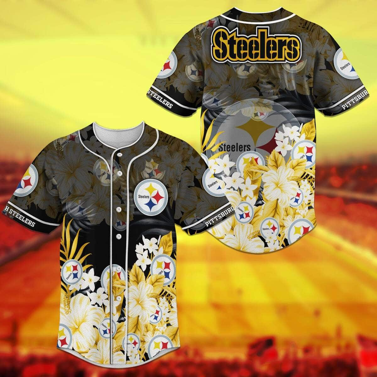 Yellow NFL Pittsburgh Steelers Baseball Jersey Flowers And Leaves Gift For  Stepdad