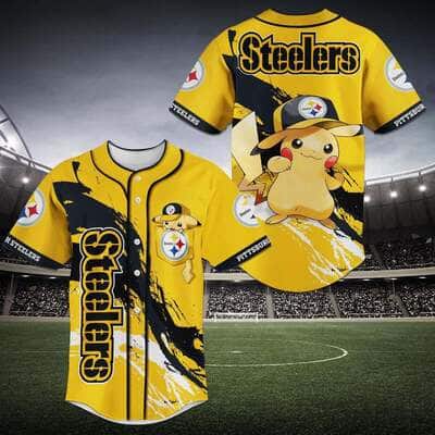 Yellow NFL Pittsburgh Steelers Baseball Jersey Pikachu Gift For Boyfriend