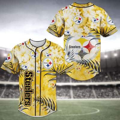 Yellow NFL Pittsburgh Steelers Baseball Jersey Flowers And Leaves Gift For Stepdad