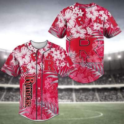 Red MLB Rutgers Scarlet Knights Baseball Jersey Hibiscus Flowers Gift For New Dad