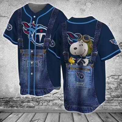 Blue NFL Tennessee Titans Baseball Jersey Snoopy Pilot Gift For Fans