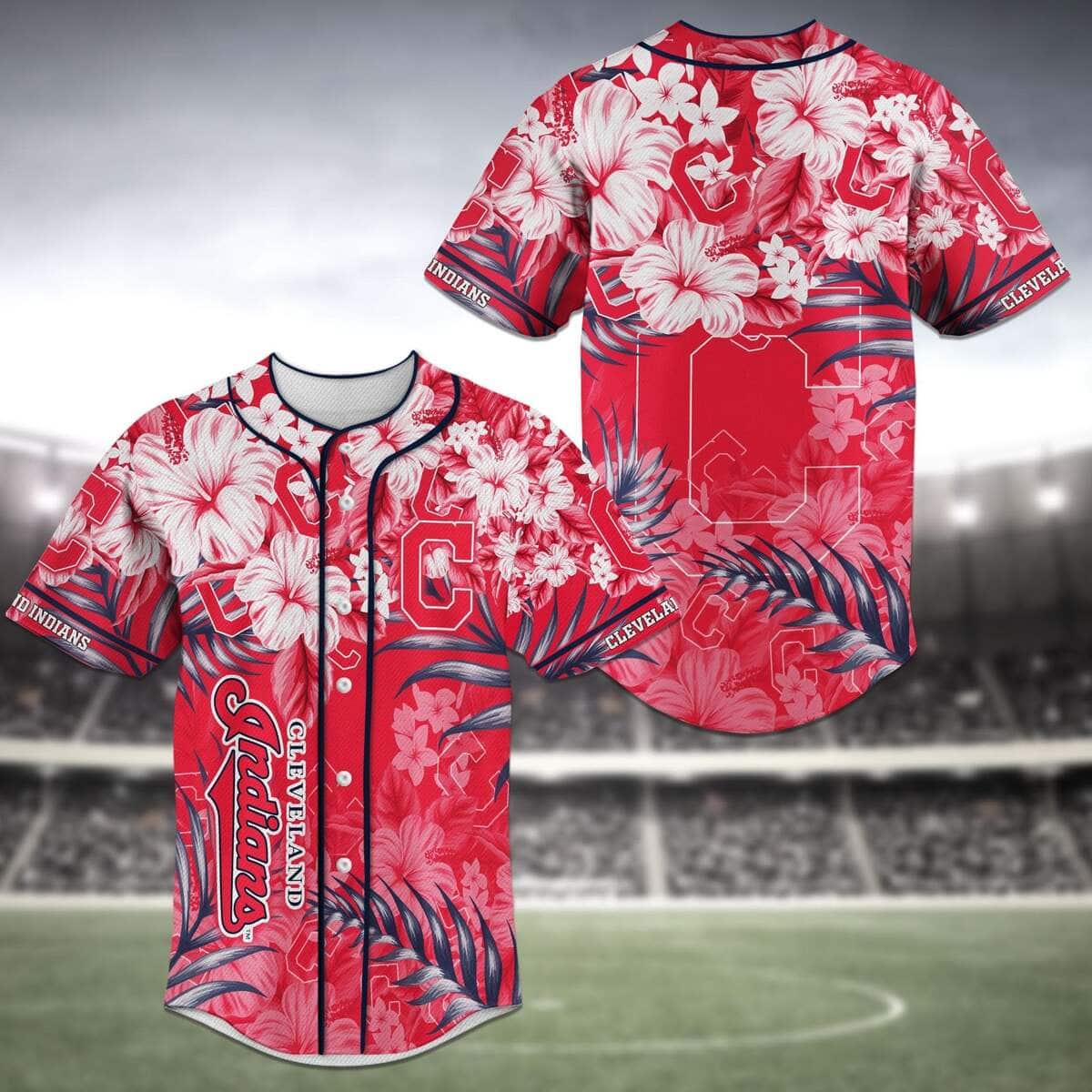Aloha MLB Cleveland Indians Baseball Jersey Tropical Flower Gift For Friends
