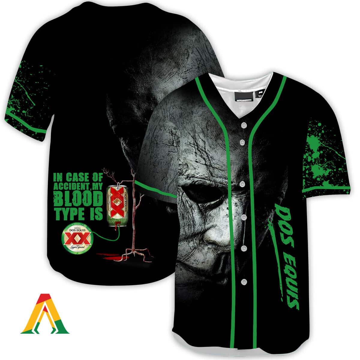 Halloween Michael Myers Baseball Jersey In Case Of Accident My Blood Type Is Dos Equis Gift For Family
