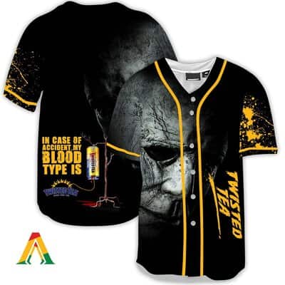 Michael Myers Baseball Jersey In Case Of Accident My Blood Type Is Twisted Tea Gift For Horror Fans