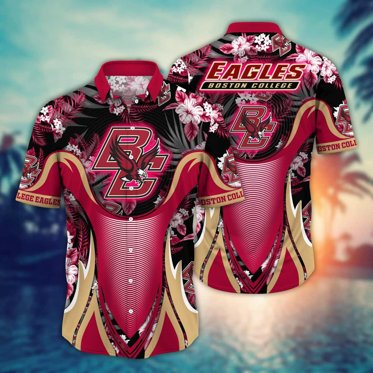 NCAA Boston College Eagles Hawaiian Shirt Sunset Scenery Gift For Dad