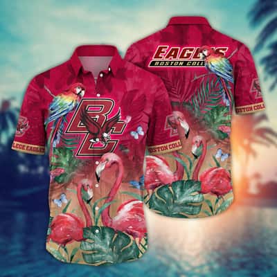 NCAA Boston College Eagles Hawaiian Shirt Pink Flamingo And Palm Leaves Gift For Dad