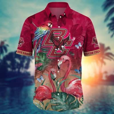 NCAA Boston College Eagles Hawaiian Shirt Pink Flamingo And Palm Leaves Gift For Dad