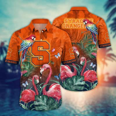 NCAA Syracuse Orange Hawaiian Shirt Pink Flamingo And Palm Leaves Gift For Best Friend