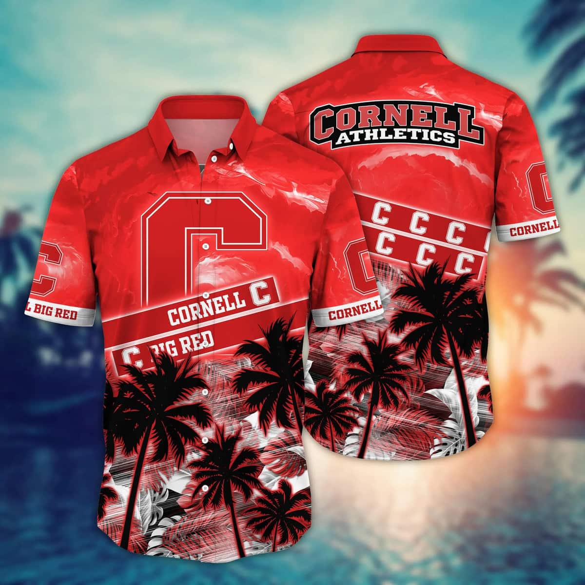 Vintage Aloha NCAA Cornell Big Red Hawaiian Shirt Palm Trees Gift For Dad