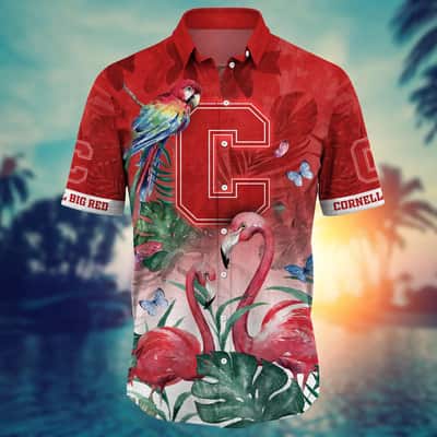 Summer Aloha NCAA Cornell Big Red Hawaiian Shirt Pink Flamingo And Palm Leaves Gift For Best Friend