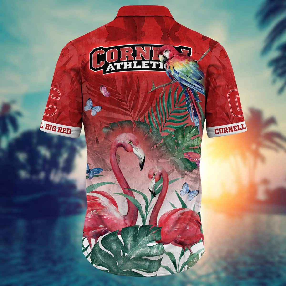 Summer Aloha NCAA Cornell Big Red Hawaiian Shirt Pink Flamingo And Palm Leaves Gift For Best Friend
