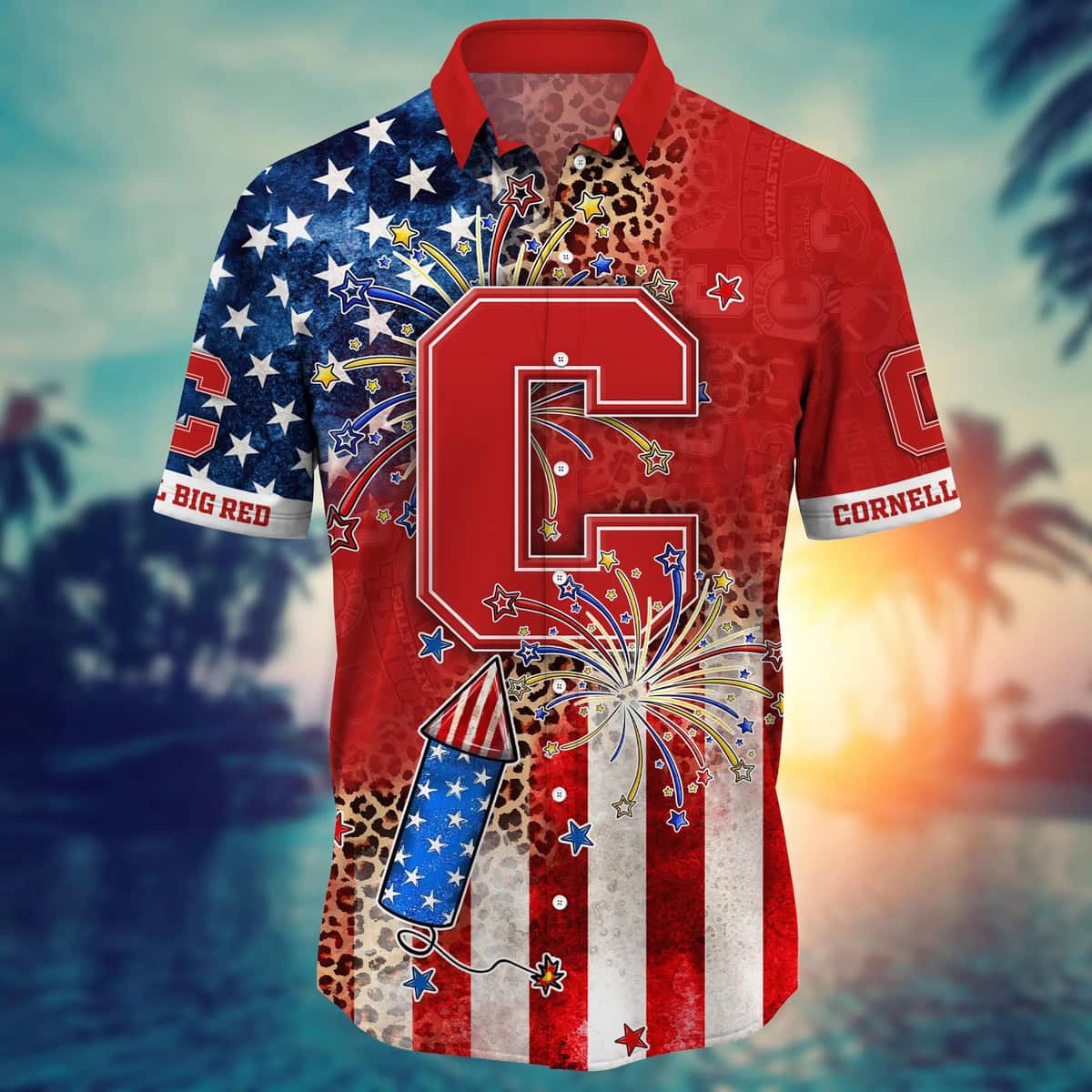 NCAA Cornell Big Red Hawaiian Shirt Fireworks Independence Day Gift For Friends