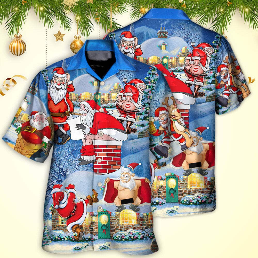 Funny Hawaiian Shirt Christmas Rebellious Santa Claus Drunk Beer Beach Gift