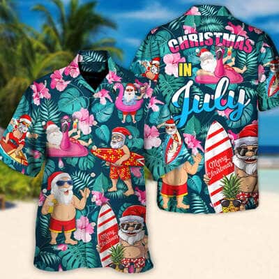 Christmas In July Funny Hawaiian Shirt Santa Claus Tropical Style Summer Gift