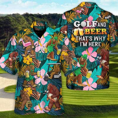 Funny Hawaiian Shirt Bigfoot Playing Golf Gift For Beer Lovers